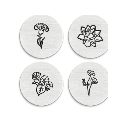 Image of metal stamped with flower iamges.