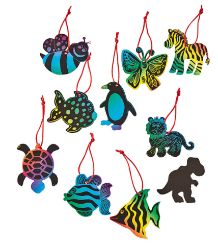 Assorted animal and insects scratch art crafts with satin hanging cords