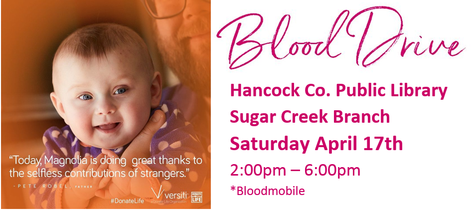 Blood Drive at the Sugar Creek branch library in New Palestine