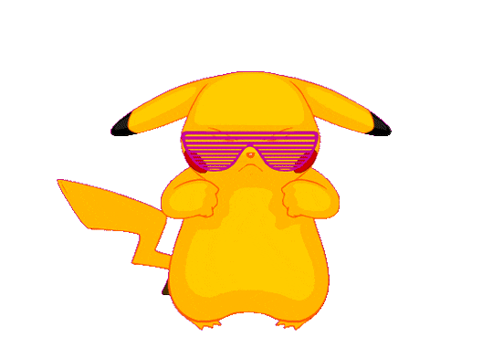 Yellow Pikachu Pokémon wearing pink party sunglasses.