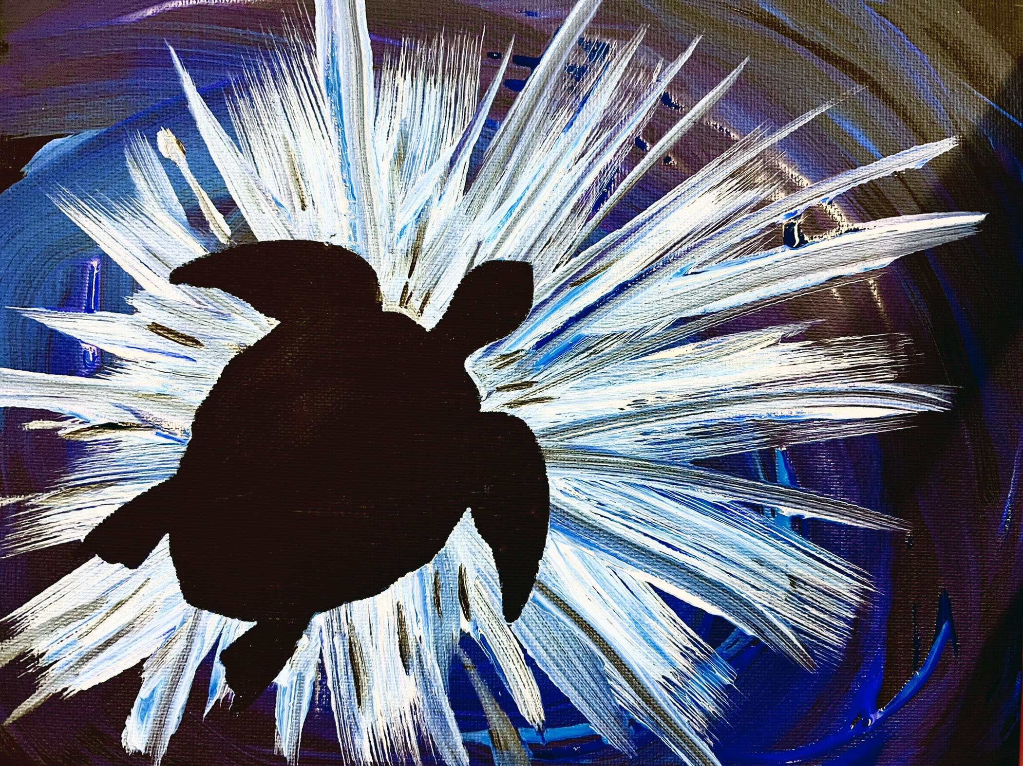 Image of sea turtle silhouette painting