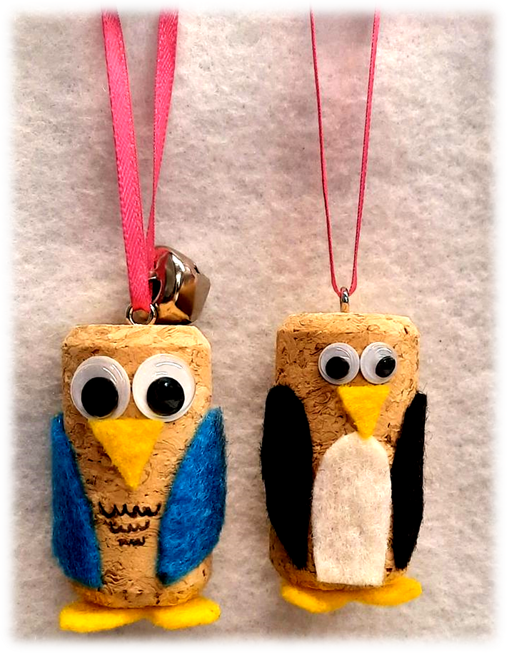 Image of owl and penguin cork bird.
