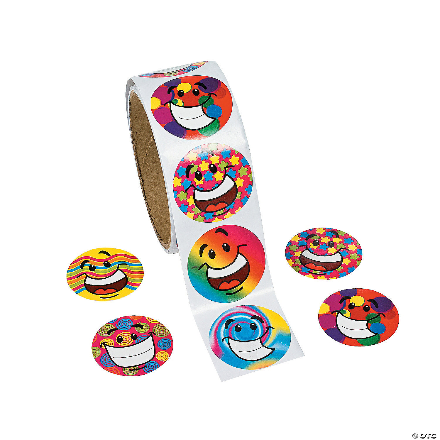 Roll of multi-colored smiley face stickers