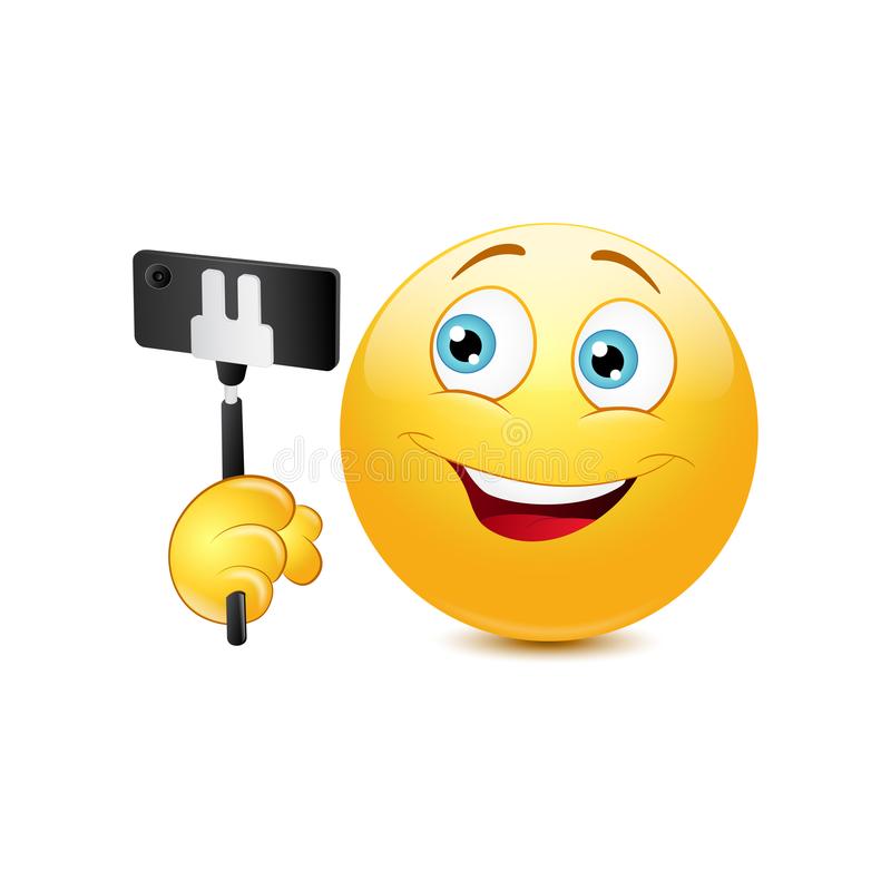 Image of a smiling emoji using a selfie stick
