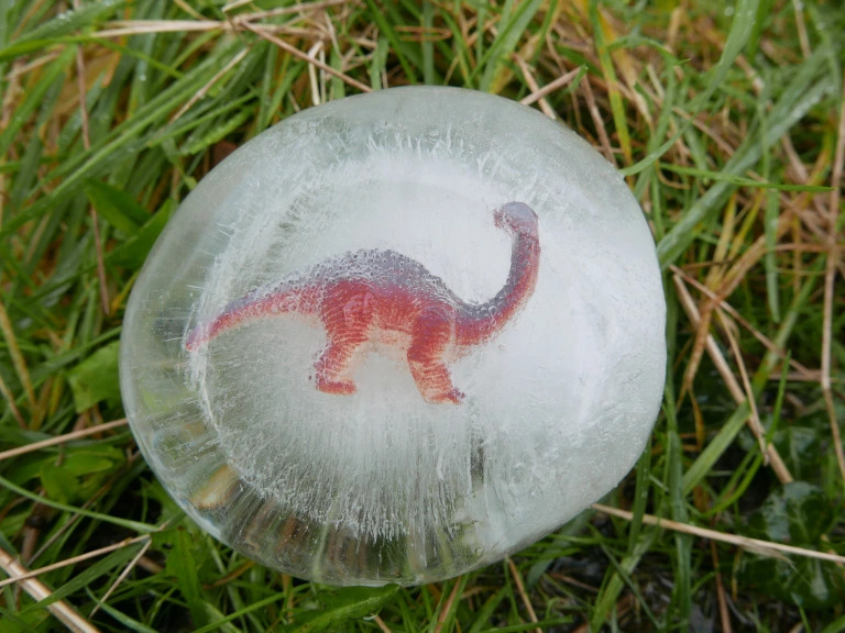 Image of dinosaur trapped in ice.