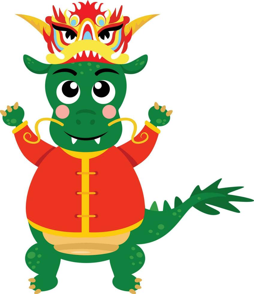 Image of green dragon wearing traditional Chinese dragon headdress