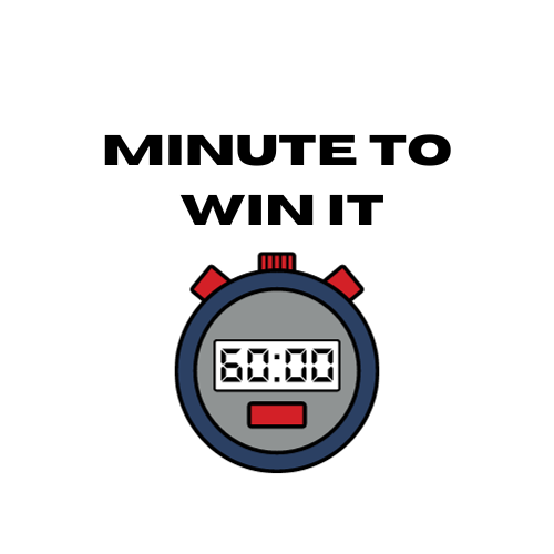 Image with a stop watch and text that reads "minute to win it."