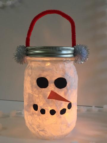 Image of a Mason Jar Snowman Lantern