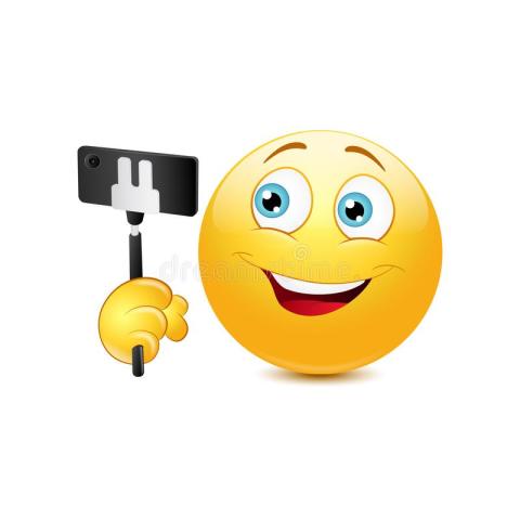 Image of a smiling emoji using a selfie stick