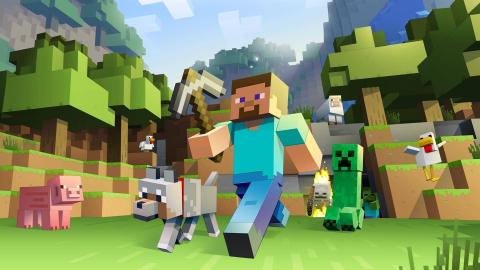 Minecraft Steve with wolf 