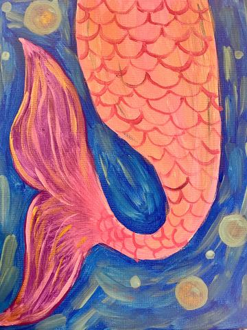 Image of a painted mermaid tail. 