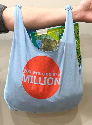 T-shirt recycled into a bag.