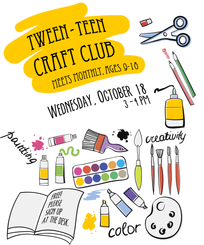 tween and teen craft club poster