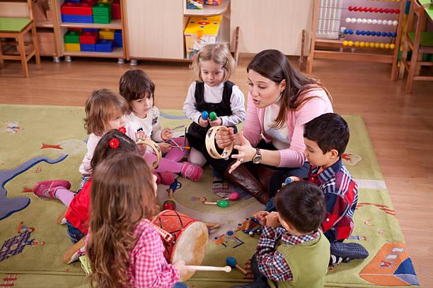 Circle of children playing instruments