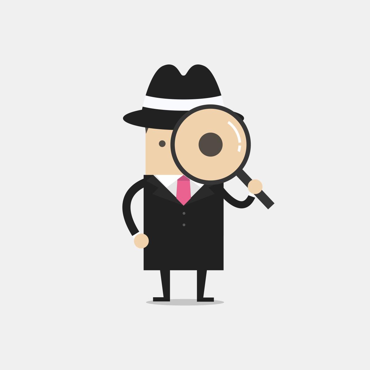 Image of a detective with a magnifying glass. 